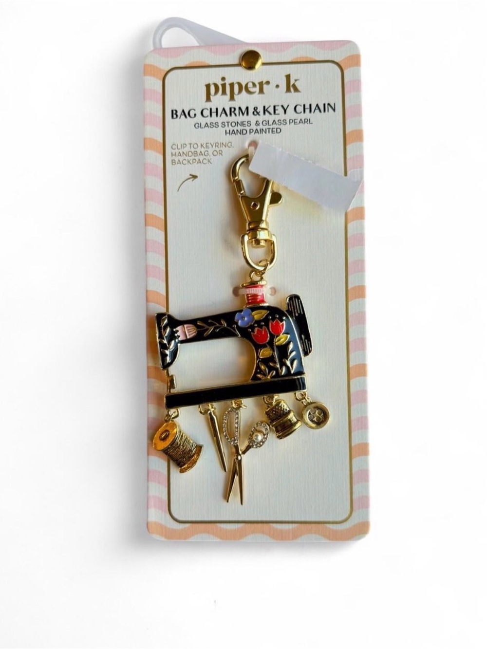 Piper Black & Gold Hand-Painted Sewing Machine Bag Charm